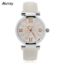 Abrray Fashion Casual 3ATM Waterproof Women Watch Roman Numerals Scale Watches White/Red Color Leather Strap Quartz Wristwatches