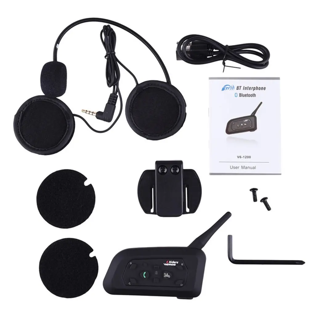 

V6-1200 Multi Interphone Motorcycle Intercom Wireless Headphone Accessories 1200M Helmet Headset 6 Riders