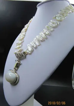 

Pearl Necklace 17" 25mm white biwa dens freshwater pearl necklace mabe pendant