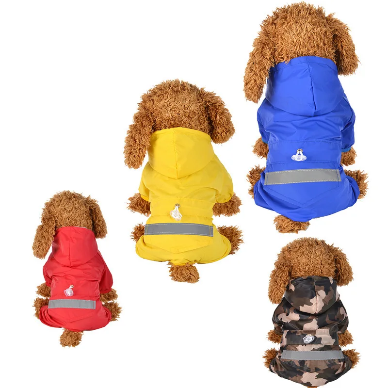 

Double Layer Dog Raincoat Pet Four-legged Raincoat Hooded Waterproof Dogs Raincoat with Leg Yellow/Red/Military camouflage/Blue