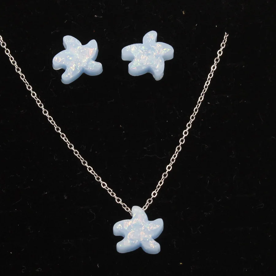 

Jaymaxi Starfish Jewelry Set Opal Pendant Cute Stud Earrings Neckale Stainless Steel Chain Fashion Jewelry for Children