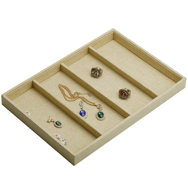 2016 Valdler Sackcloth Stackable 4 Grid Jewelry Tray Showcase Display