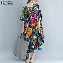 ZANZEA, женское винтажное длинное платье с цветочным принтом, летнее платье с рукавом, платье в богемном стиле, сарафан, халат с карманами, кафтан, S-5XL
