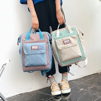 

2019 Summer New Preppy Style Classic Patchwork Women Canvas Backpacks Female Students Casual School Bags Shoulder Bags