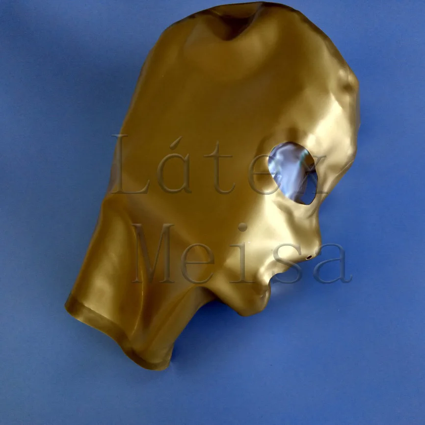 

Bling gold color latex catsuit masks open eyes nostrils and mouth with back zip for adults