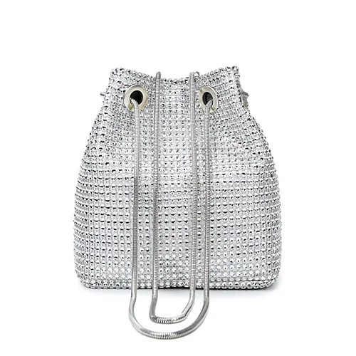 JIEROTYX Сексуальная кристальная мини сумка через плечо для женщин Стразы инкрустированные флэш-ведро клатч для вечерней вечеринки сумка на плечо леди - Цвет: silver bag
