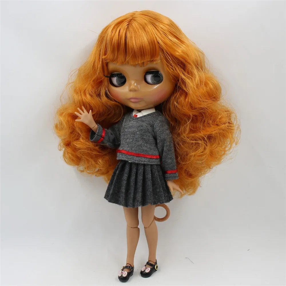 Фабрика blyth кукла 1/6 игрушка темная кожа соединение тела bjd кудрявые оранжевые волосы с челкой 30 см