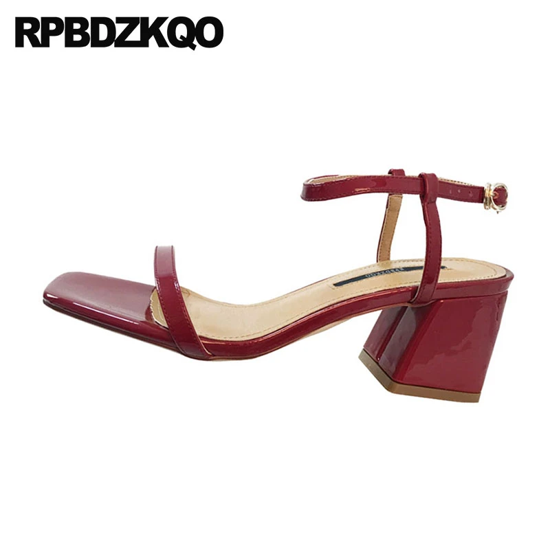 Slingback Zapatos Grueso Hembra Zapatillas Tacón Alto Correa Tobillo Tiras Sandalias Diseñador Mujeres Lujo 2018 Borgoña Cuadrado Bloquear Verano Fornido|Sandalias de AliExpress