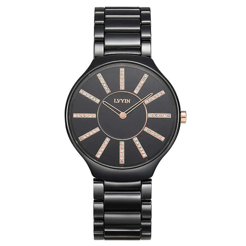 Роскошные женские Брендовые Часы lvyin водонепроницаемые кварцевые женские наручные часы повседневные женские часы керамические черные белые - Цвет: men