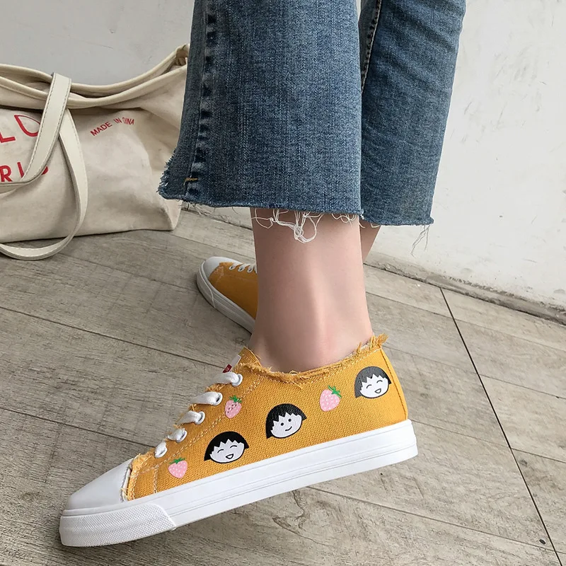 Women Flats Classic Spring/autumn Cartoon Pattern Board Shoes Women's Shoes Round Toe Canvas Shoes Designer Students Sneakers