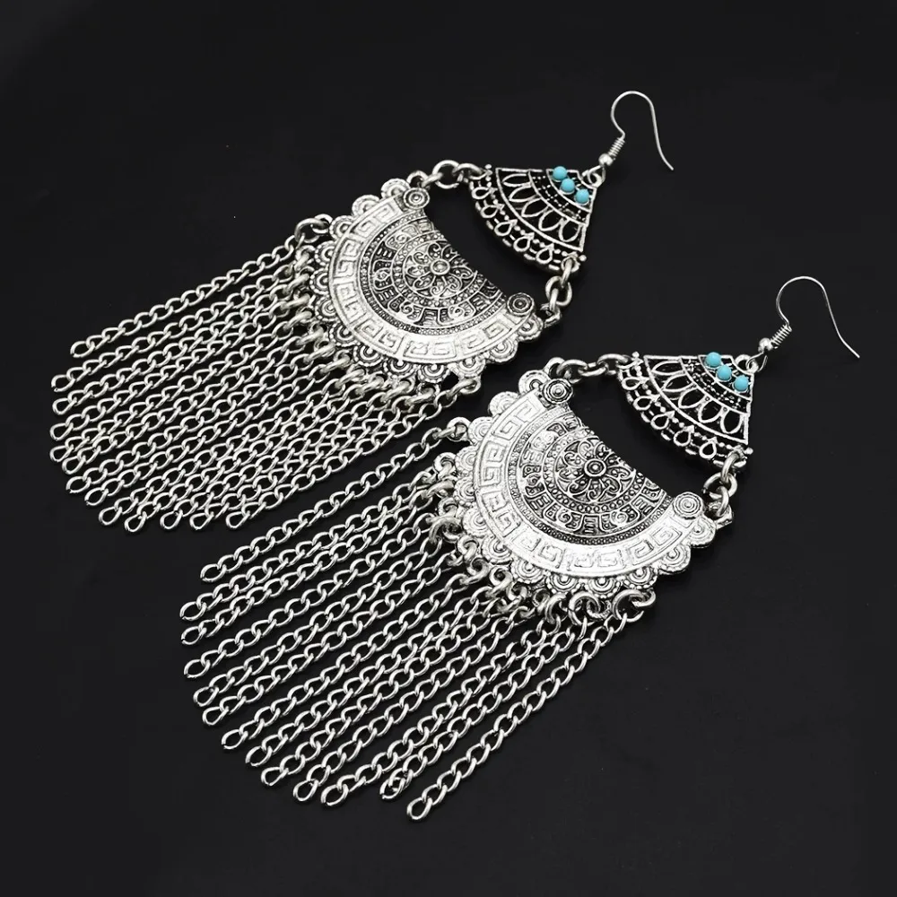 Простые винтажные цыганские Висячие серьги для женщин, вечерние серьги из серебряного сплава с кисточками, турецкие ювелирные изделия в этническом стиле