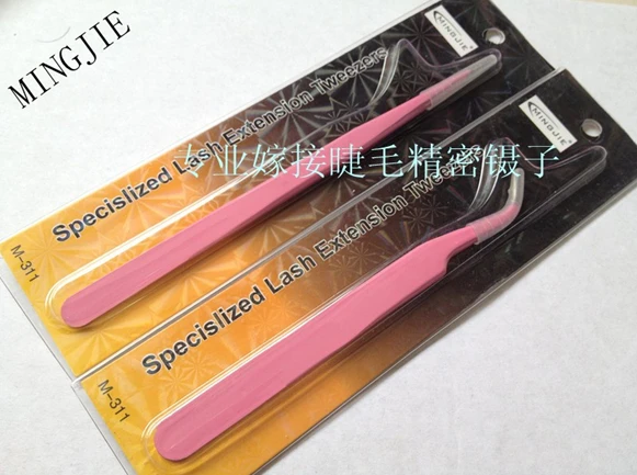 M-311 Specislized 2pcs Straight+Bend MINGJIE Pink Tweezer for Eyelash Extensions Stainless Steel Nail Rhinestone Nippers | Красота и