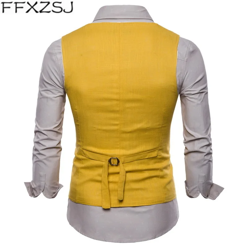 FFXZZSJ для мужчин s Slim Fit однобортный костюм жилет Фирменная Новинка торжественное платье Бизнес Свадебная жилетка сплошной цвет
