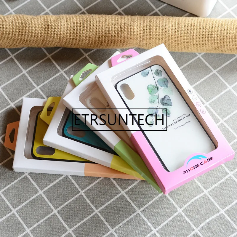 

500pcs/lot Cardboard Paper Box With Tray Packaging for 4.7~5.5 inch Mobile Cell Phone Case Cover Packing with Hang Hole Window