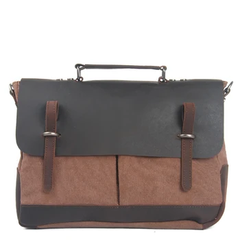 

New Men's Vintage Canvas Genuine Leather Cowhide Cotton Large Tote Messenger Bag Crossbody Handbag Book School Laptop Bag 14"