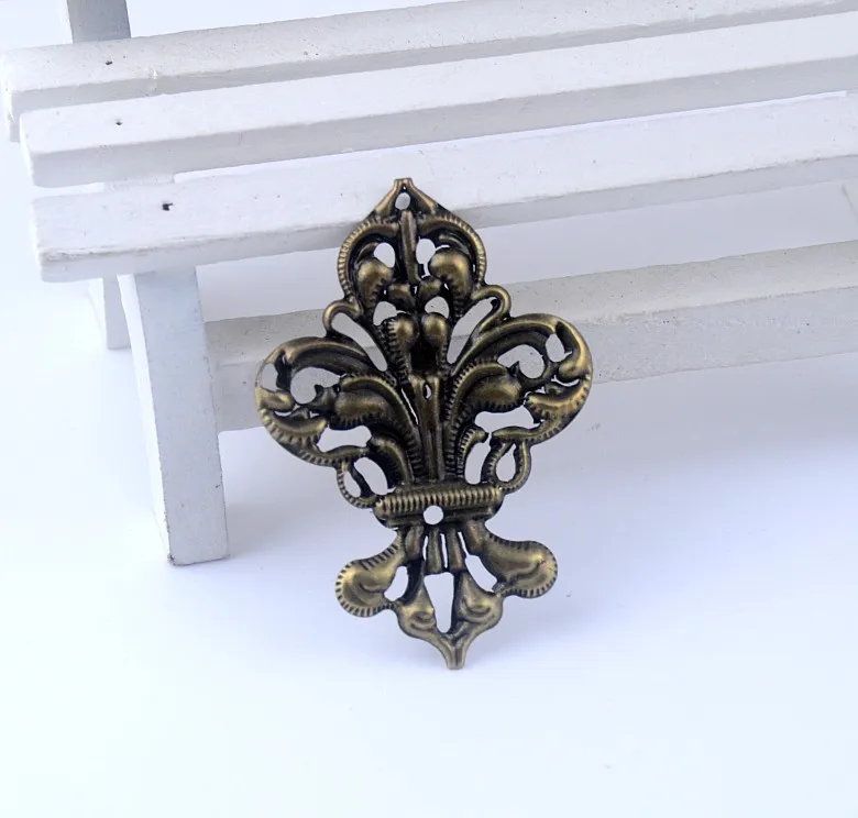 -50Pcs Filigree Wraps Connectors Metal Crafts Decoration DIY Findings Ancient Bronze Tone Hollow 35mm x 50mm J0067