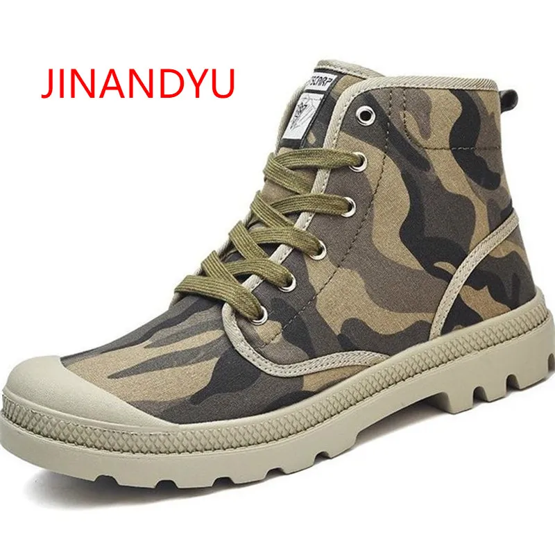 

2018 Military Camouflage Boots Men Ankle Canvas Shoes Autumn Spring Combat Boots Unisex High Top Work Shoes Men Antiskid Shoes