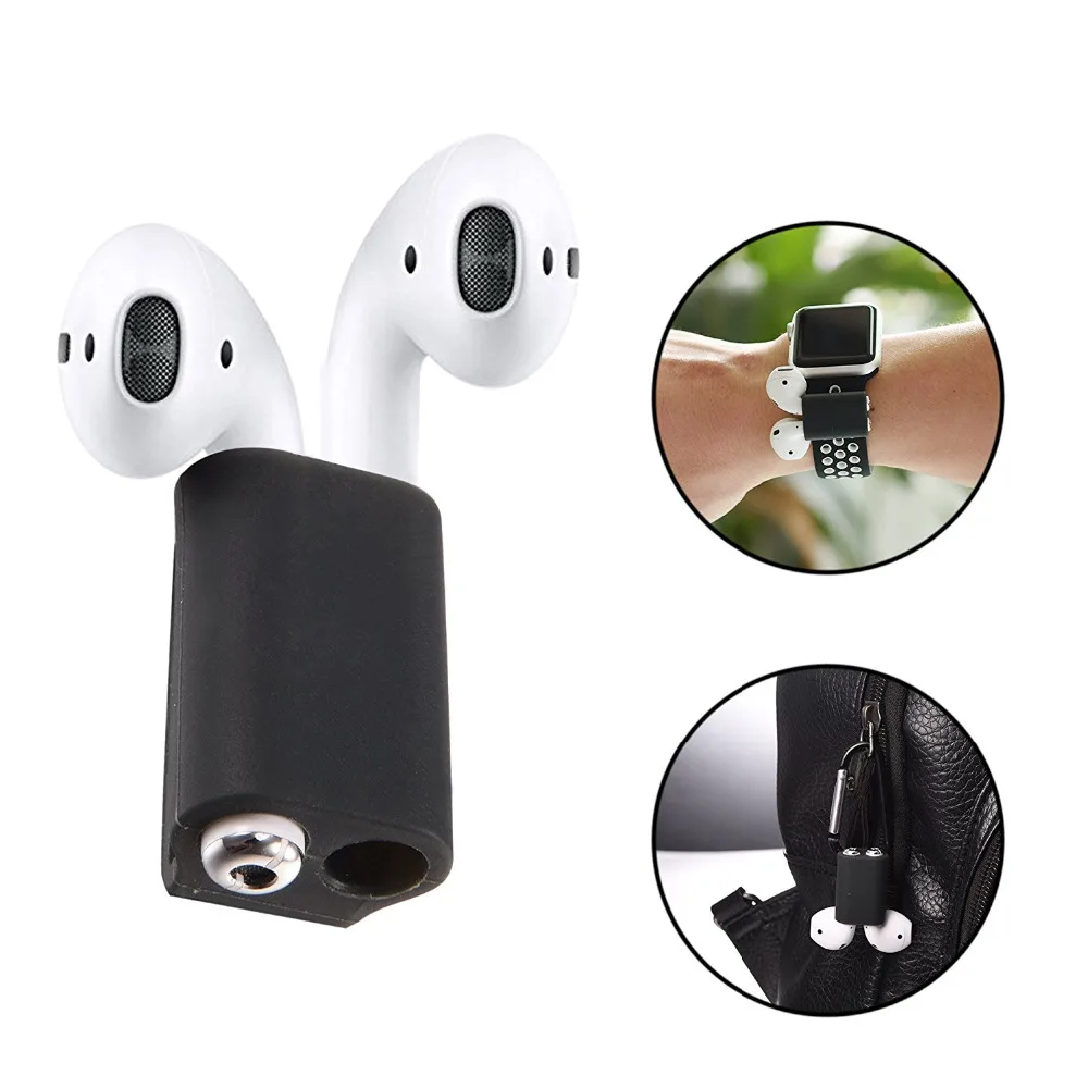 

Headphones Silicone Airpods Holder Shockproof AirPods Stand And Carabiner AirPods Airpods Accessories (Black)