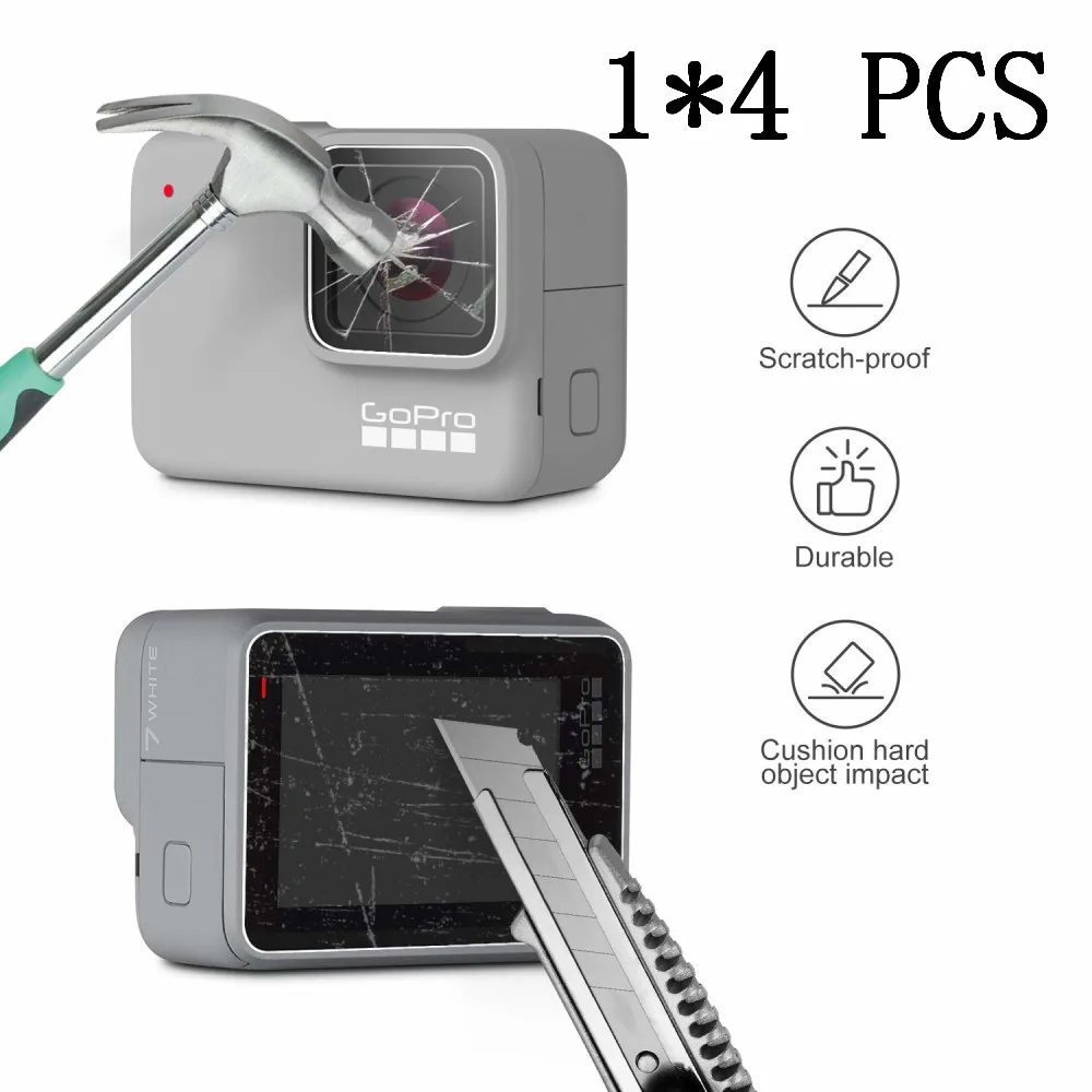 

1/2*4PCS Lens tempered film Screen 2X LCD screen tempered film Protector Compatible GoPro Hero 7 Tempered Glass Film Accessories