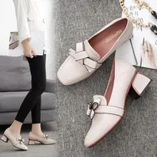 2019 spring new spring scoop shoes thick with middle and wild high-heeled England small shoes women's shoes