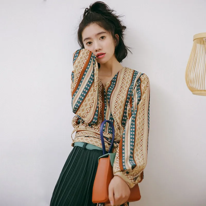 Womens Tops and Blouses Retro Folk Style Summer Autumn