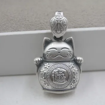 

New Fashion Sterling S925 Silver Pendant Loving Little Cat Year Retro For Women Men Ladies Girl Luck Pendant Fashion 32*18mm