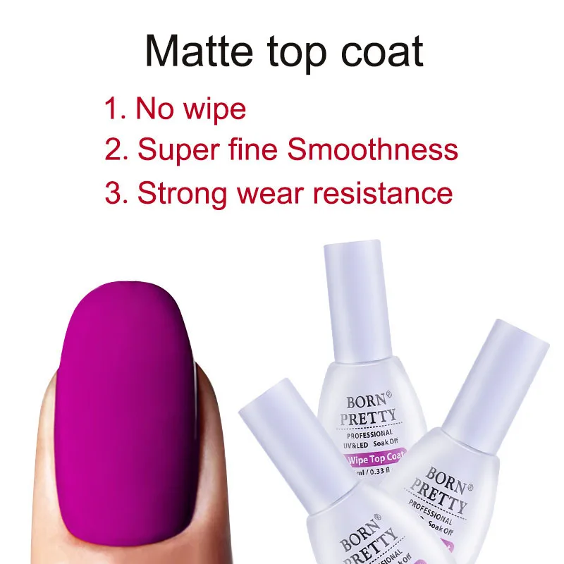 BORN PRETTY Tempered Enhance Nail Base Coat Gel Polish Matte No Wipe Top Coat Soak Off Long Lasting Nail UV Gel Polish Lacquer