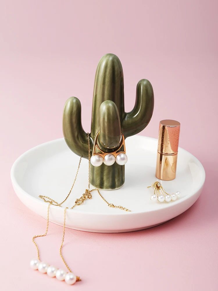 Creative ceramics cactus jewelry Storage Box Display stand Jewelry storage tray Gold green Plating process 250g | Дом и сад