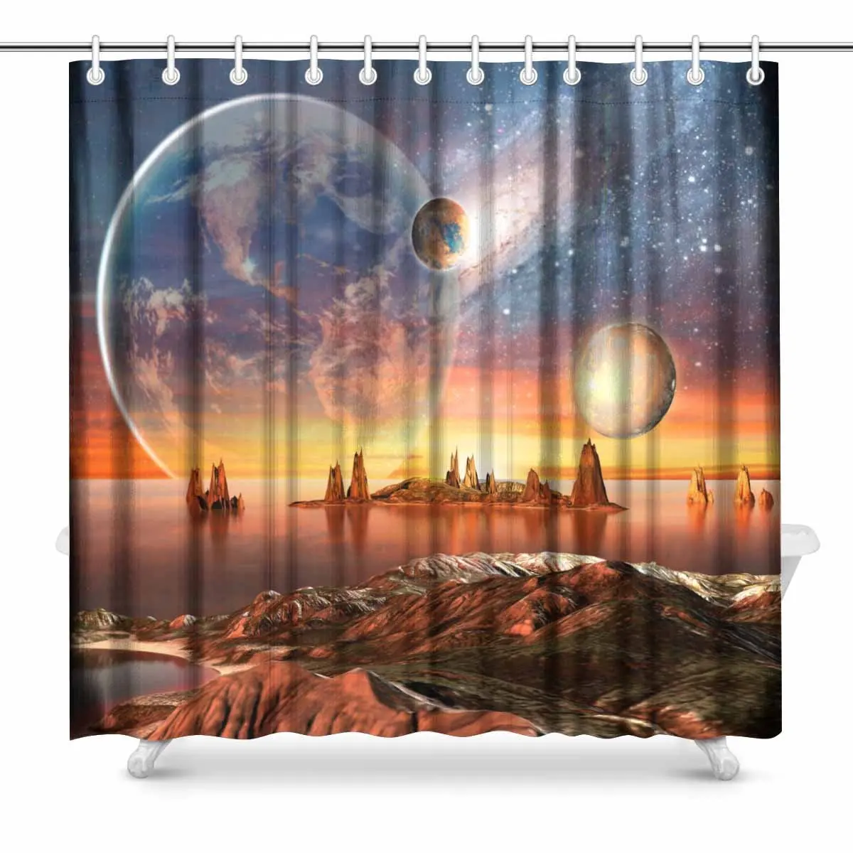 Aplysia Alien Planet with Planets Earth Moon and Mountains Fabric ...