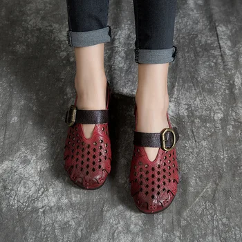 

Women Leather Flats Round Toe Casual 2019 Summer Shoes Red Girls Simple Flats Handmade Genuine Leather Women Flats Comfortable
