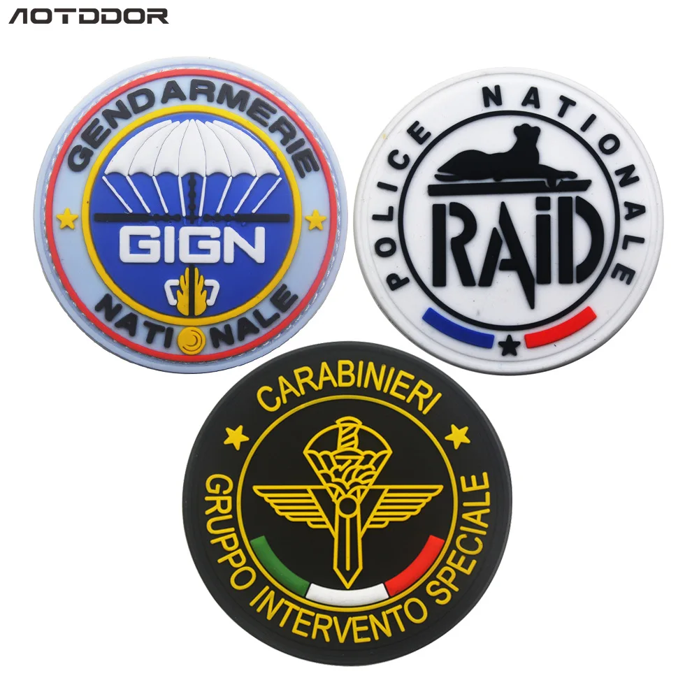 

PVC France GIGN RAID patches GIS Italy Special Forces Hook Loop rubber Tactical Badge military Patch