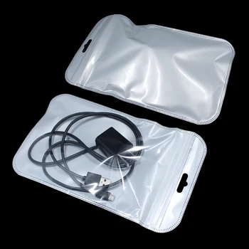 

200Pcs Plastic Clear Front White Zip Lock Electronics Package Bags Reclosable Data Line Crafts Ziplock Storage Packaging Pouches