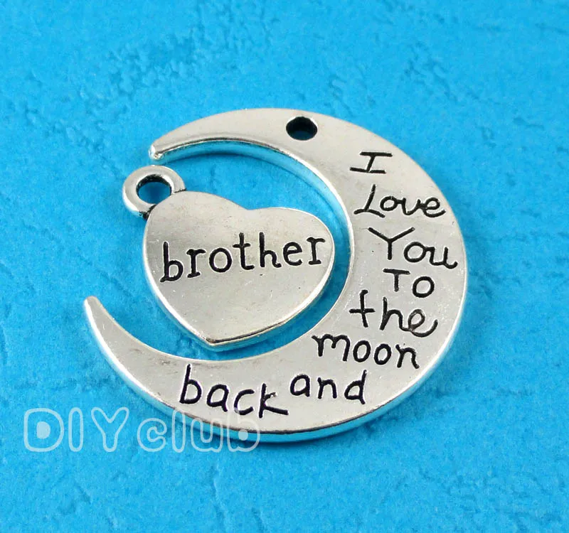 12Sets-Brother подвески античное серебро/бронза I Love You To The Moon And Back подвеска 29x27 мм |
