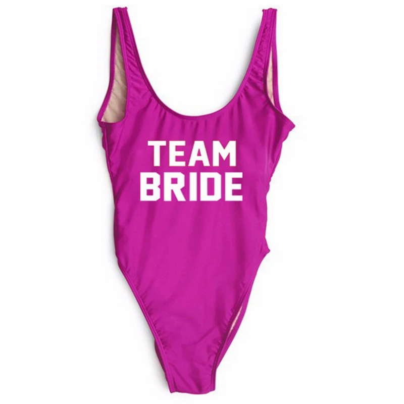 S XL TEAM BRIDE Print Swimsuit One Piece Swimwear Bodysuit Funny Women