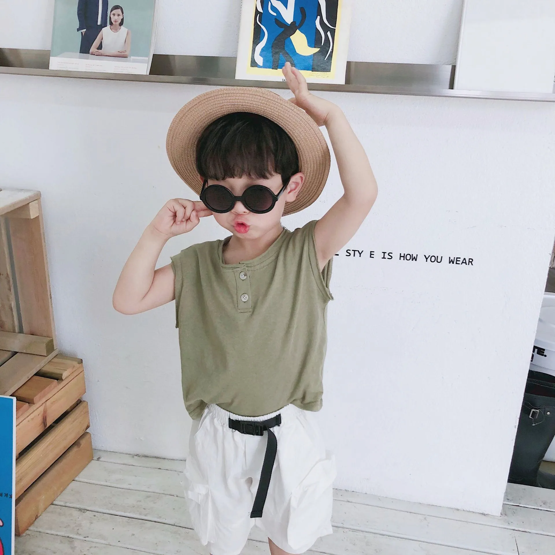 

Summer fashion solid color sleevless vest for boys cotton knitted casual Tops children clothes 1-6Y