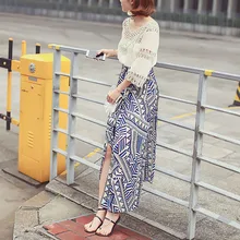 Ретро геометрическая печатная шифоновая стандартная юбка пляжная юбка с высокой талией юбка с бантом Женская