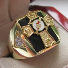 Hot Selling Natural Onyx 18kt Gold Filled NEW Mens Knights TEMPLAR Past Commander Crest Ring *