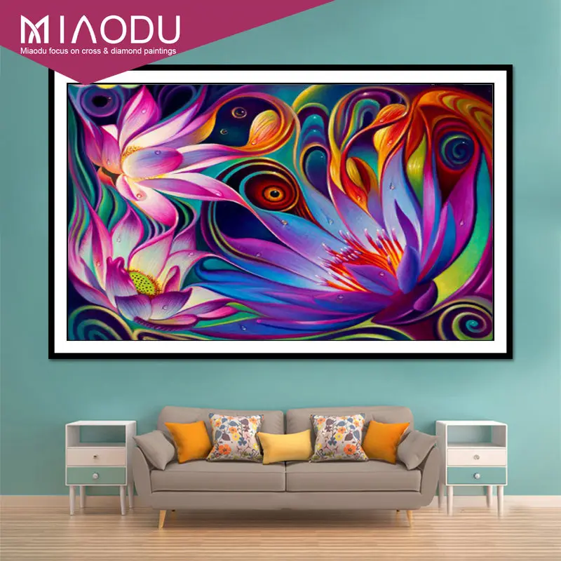 

Miaodu Diy Diamond Painting Cross Stitch Colorful Lotus 3D Diamond Mosaic Full Square Diamond Embroidery Decoration Painting