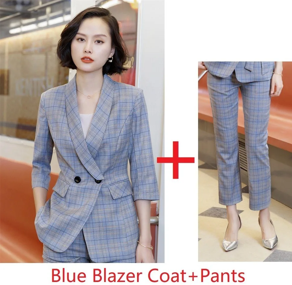 Blazer and Pants Высокое качество ткани деловые костюмы Формальные женские брючные костюмы с пиджаками и брюками для дам офисные блейзеры брюки костюмы с поясом - Цвет: Blazer and Pants