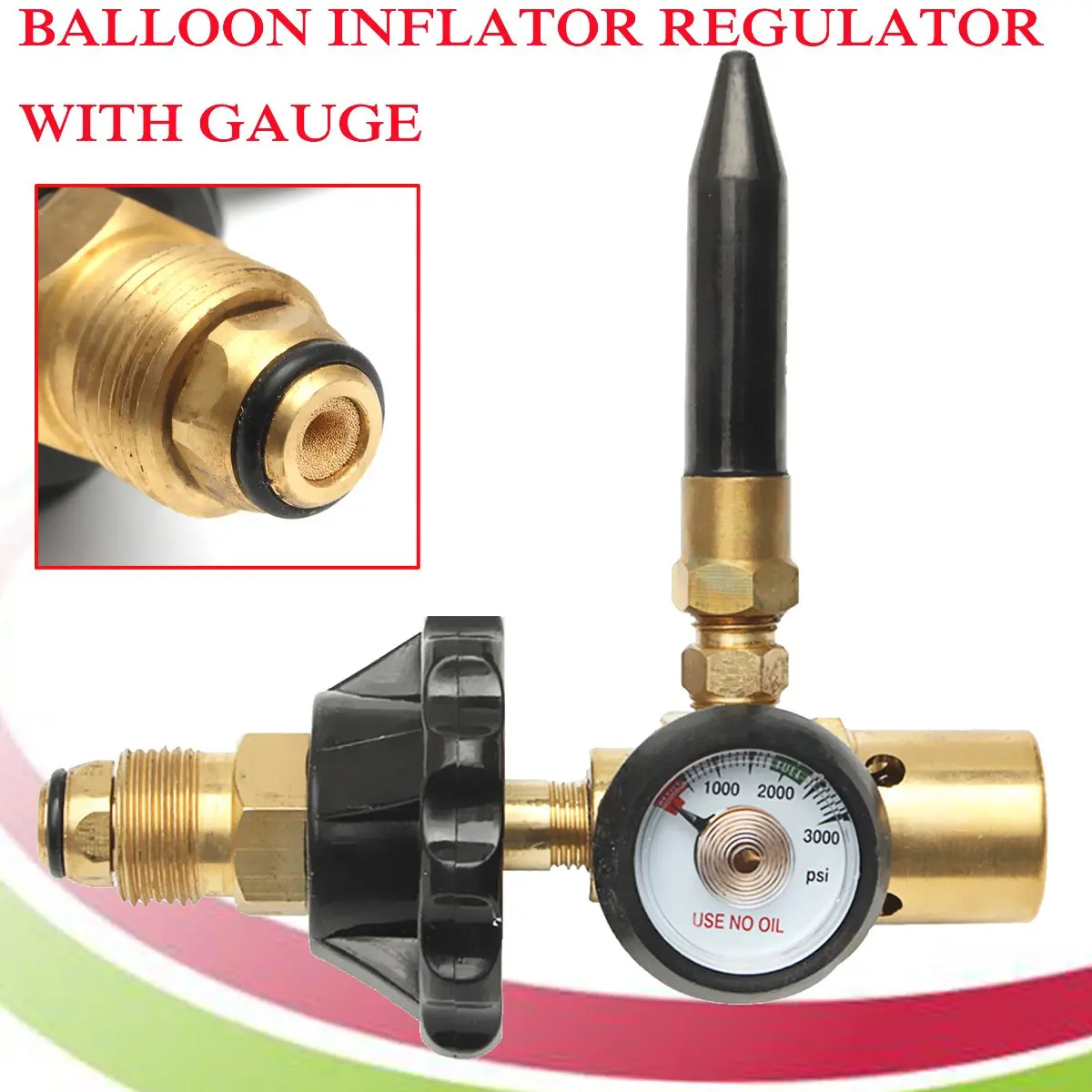 Brass Helium Tank Regulator Filler Valve With Gauge Fit Mylar And Latex