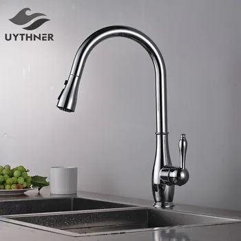 

Chrome Kitchen Pull Down Sink Faucet Single Handle 2 Functions Outlet Water Mixer Tap Hot and Cold Water Tap