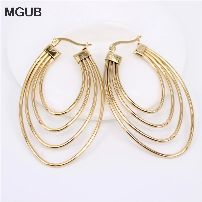 MGUB New design Lightweight stainless steel jewelry gold colors oval Hoop earrings for women LH664