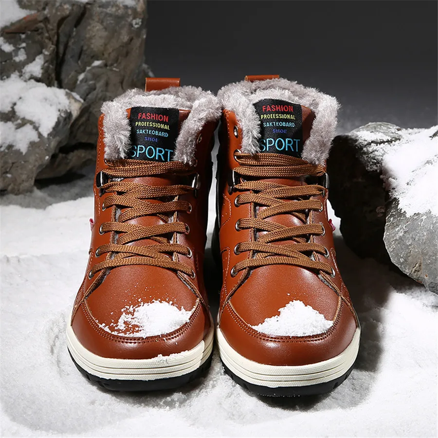 UPUPER/новые зимние ботинки мужские водонепроницаемые Нескользящие кожаные ботинки мужские повседневные модные теплые мужские зимние ботильоны с плюшевой подкладкой, размеры 39-48