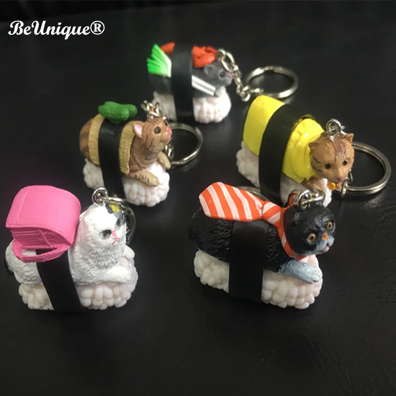 

Creative Japanese Sushi Cat keychain pendant simulation food sushi keyring Cute cartoon kitty Chaveiro DIY Jewelry Accessory