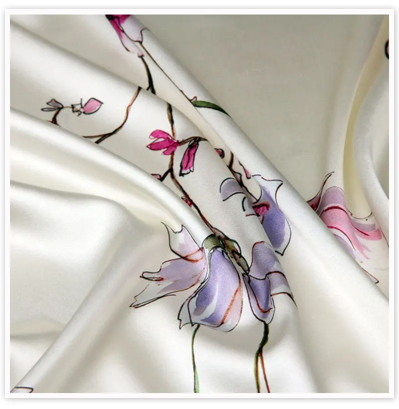 Роскошный элегантный цветочный принт спандекс шелковая ткань одежда для платья натуральный шелк ткань tela tecido Пряжа Ткань 19 мм SP5113