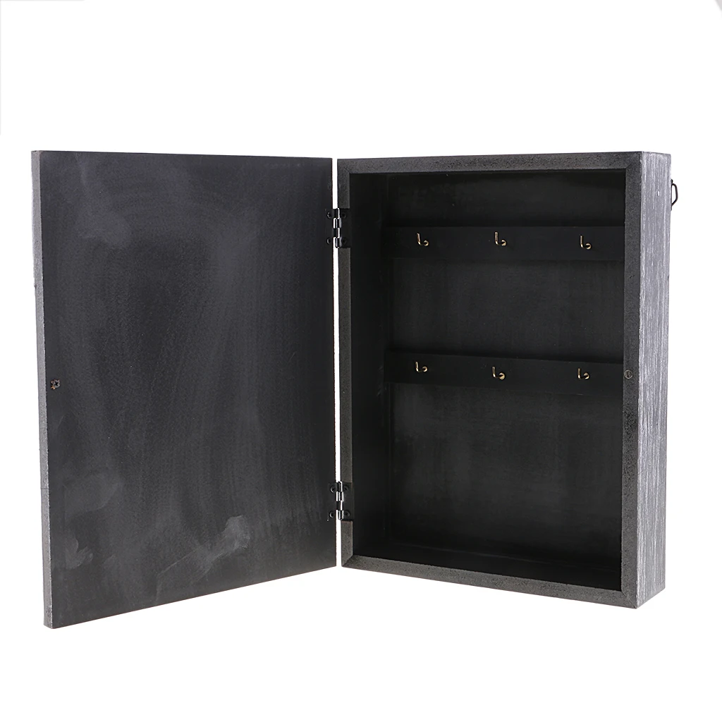 Shabby Chic Style Wooden Key Storage Box Wall Mount Shelf Cabinet Cupboard Rack with 6 Hooks Home Organizer for Letter