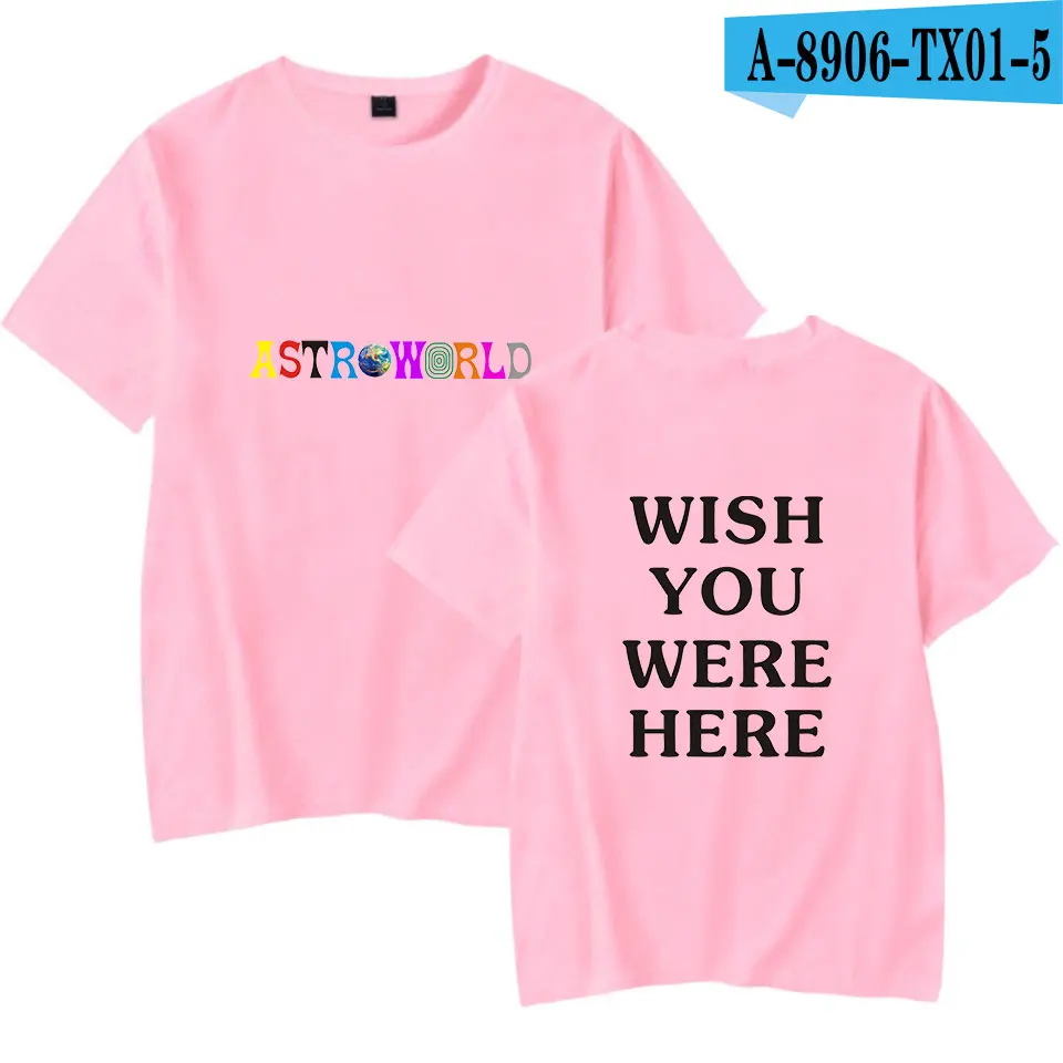 Брендовые футболки с принтом ASTROWORLD для мужчин/женщин, повседневная мужская футболка с круглым вырезом, летняя одежда в стиле хип-хоп с коротким рукавом, 4XL - Цвет: pink