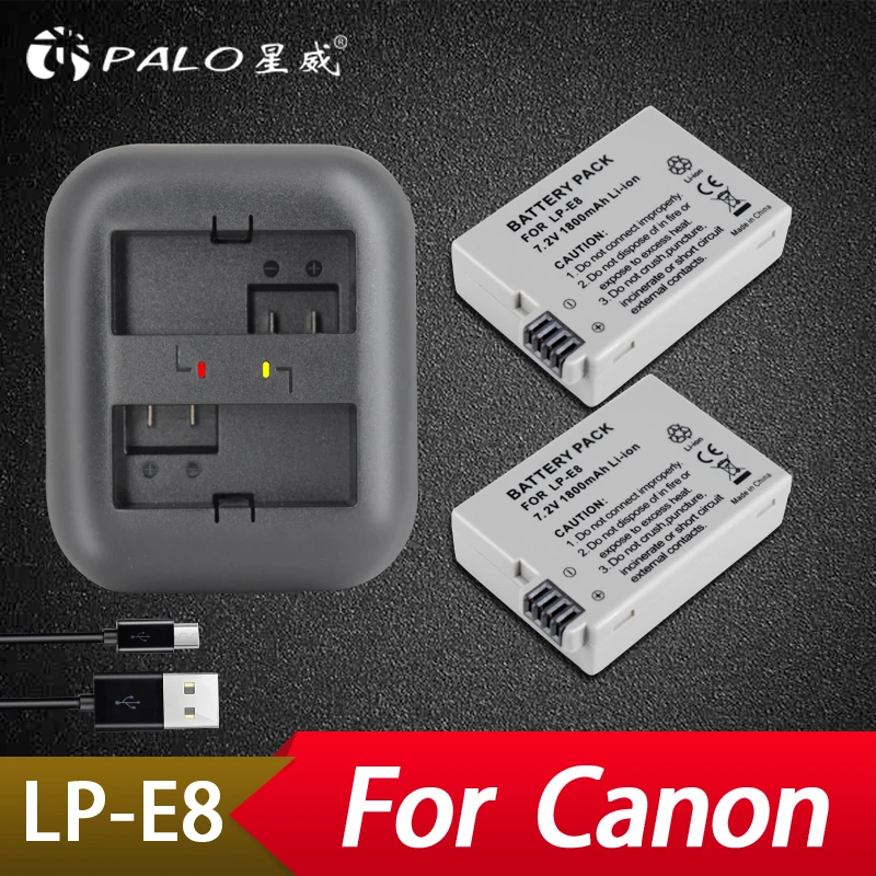 

Palo 2Pcs 1800mah LP-E8 LPE8 LP E8 Battery Batterie+Dual Charger for Canon EOS 550D 600D 650D 700D X4 X5 X6i X7i T2i T3i