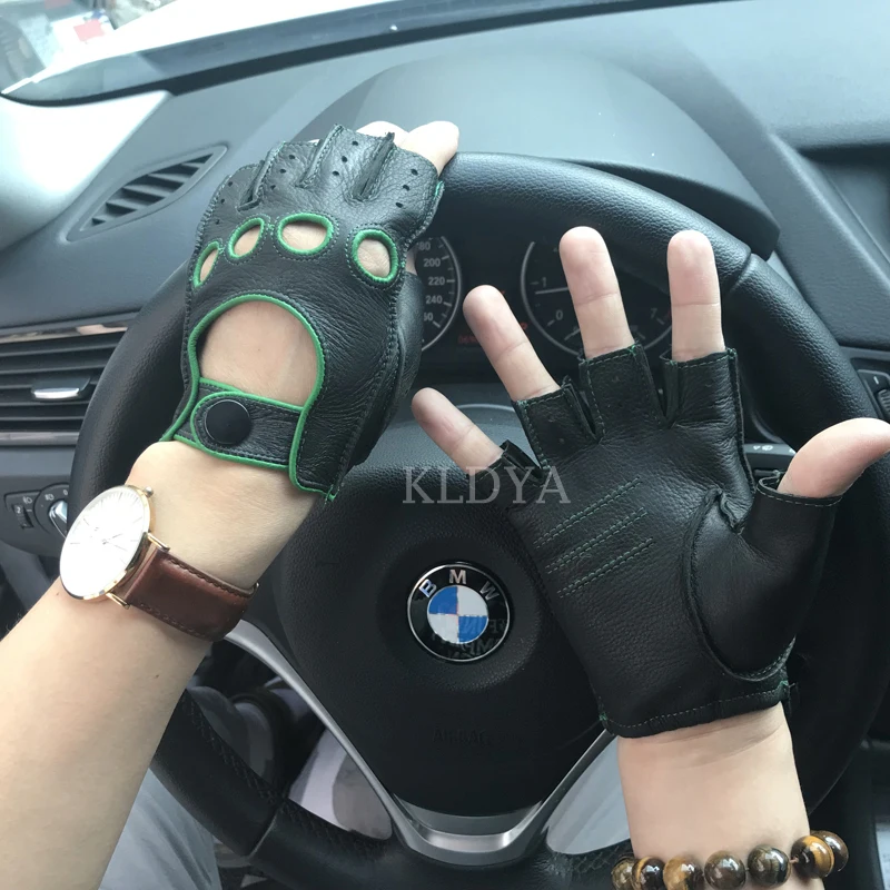 

Mens Half Finger Leather Gloves Breathable Non-Slip Fitness Fingerless Gloves Driving Unlined Goatskin Mitten Male Free Shipping