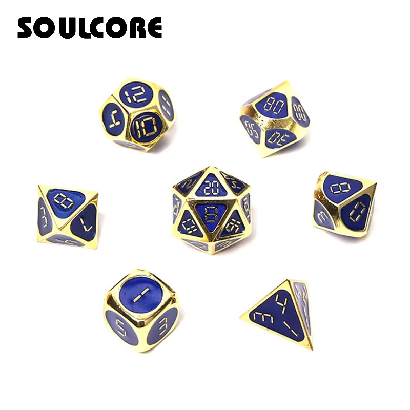 

d&d rpg metal dice set dnd polyhedral solid dungeons and dragons digital blue dices table games Zinc alloy pattern d20 10 8 12 6